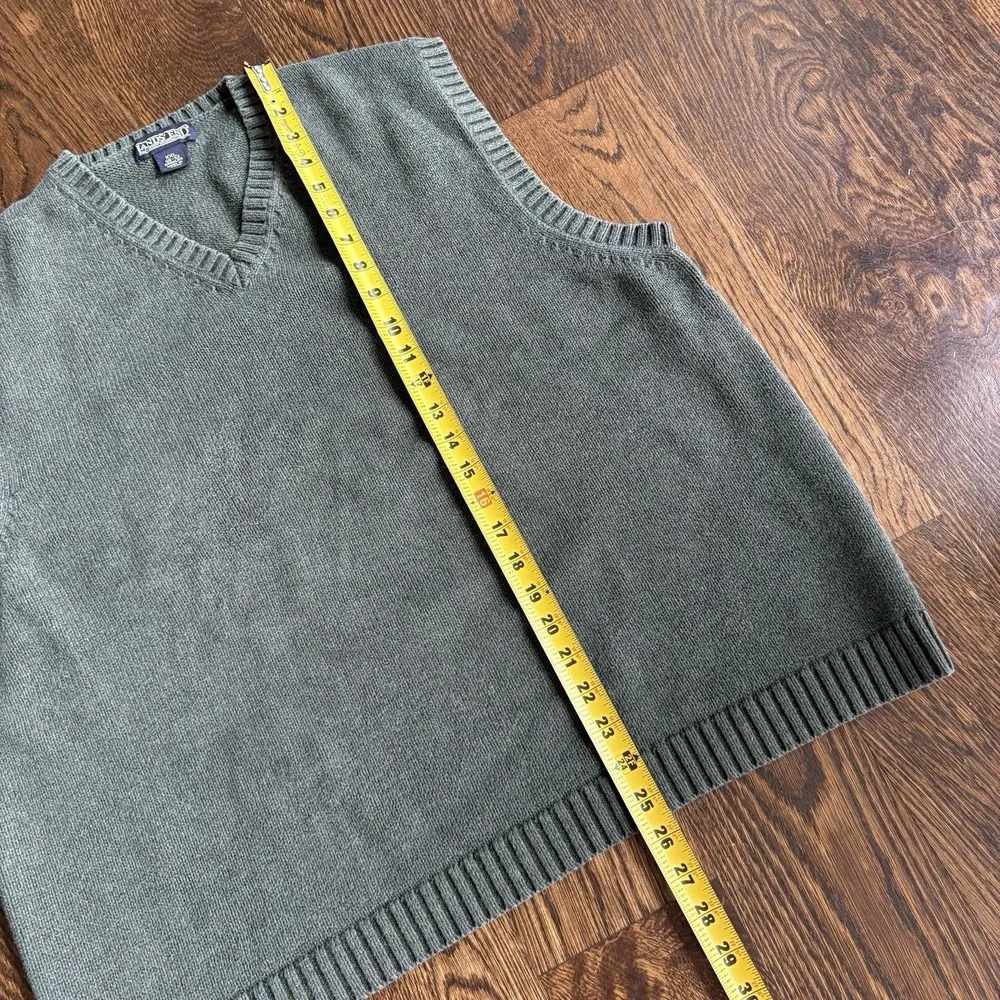 Vintage 90s Lands End Sweater Vest Mens XXL GreenV-Neck Heavy Knit Made In Japan